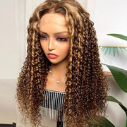 Honey Blonde Sun Kissed Highlights Curly Lace Front Wigs 13X4 13x6 Lace Frontal Human Hair Wigs For Women