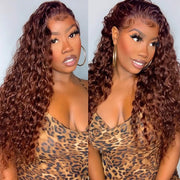 Reddish Brown 33# Color Human Hair Water Wave Lace Front Wigs Pre-Plucked Hot Color Wigs