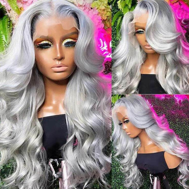 Grey Color Body Wave13x4 HD Lace Front Wigs Colored Human Hair Wigs With Baby Hair