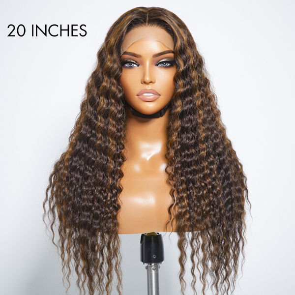 Boho-Chic | Flowy Bohemian Curly 8×5 Closure Lace Glueless Mid Part Long Wig 100% Human Hair