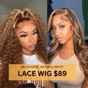 Honey Blonde Highlight Lace Front Curly  Wigs 100% Human Hair Wigs Flash Sale