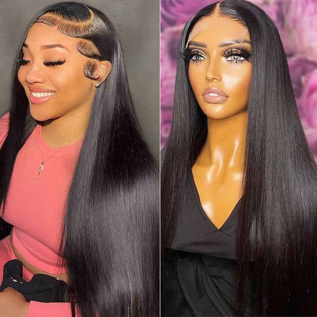 $100 OFF|Straight 5X5 13x4 HD lace Frontal Wig Pre Plucked Pre Bleached Silky Straight Human Hair Wig
