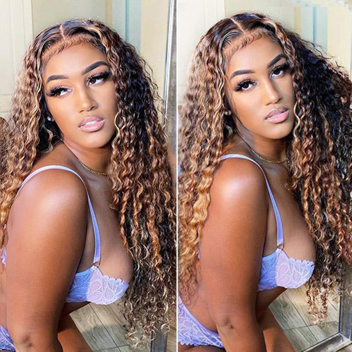Pre All|4/30 Jerry Curly Balayage Highlight Colored Pre-Bleached HD Lace Wigs 8x5/13x6 Lace Front Human Hair Wigs