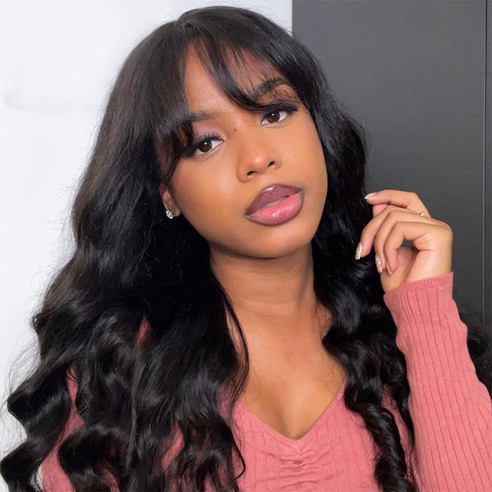 Body Wave Wigs With Bangs 150% Density Human Hair Wigs For Black Women Glueless Half Machine Made Wigs