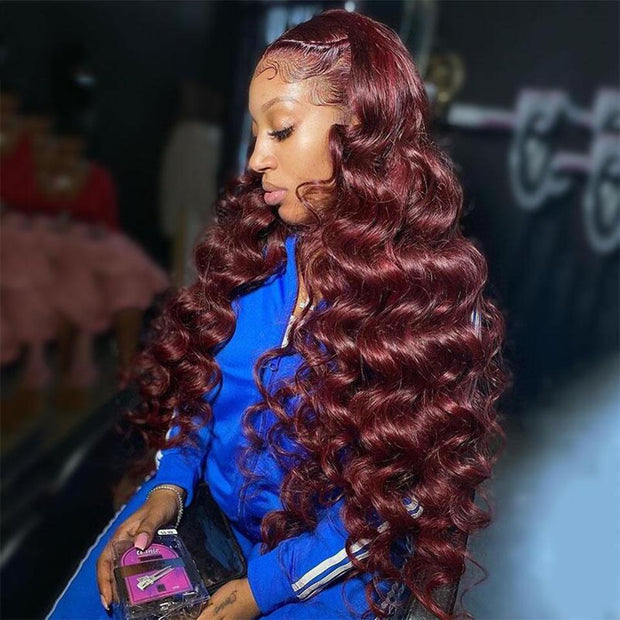 Loose Wave 13x4/13x1 Burgundy Hair Lace Front Wig 99J Colored Long Human Hair Wigs