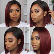 1B/99J Ombre Straight Short Bob Lace Front Wigs For Black Women 150%-220% Density