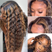 1B/30 Water Wave Highlight Wigs Human Hair Pre Plucked Ombre Highlight Lace Front Wig