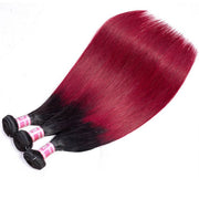 T1b/99J Burgundy Brazilian Straight Virgin Hair 3Bundles with 4x4 Lace Closure 100% Unprocessed Human Hair Extensions