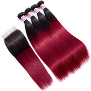 1B/99J Color Straight Hair 4 Bundles With Lace Closure Unprocessed Virgin Human Hair Weave