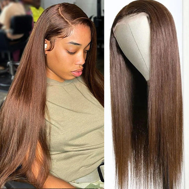 Chocolate Brown Human Hair Wigs 13x4 HD Lace Front Colored Wig For Women