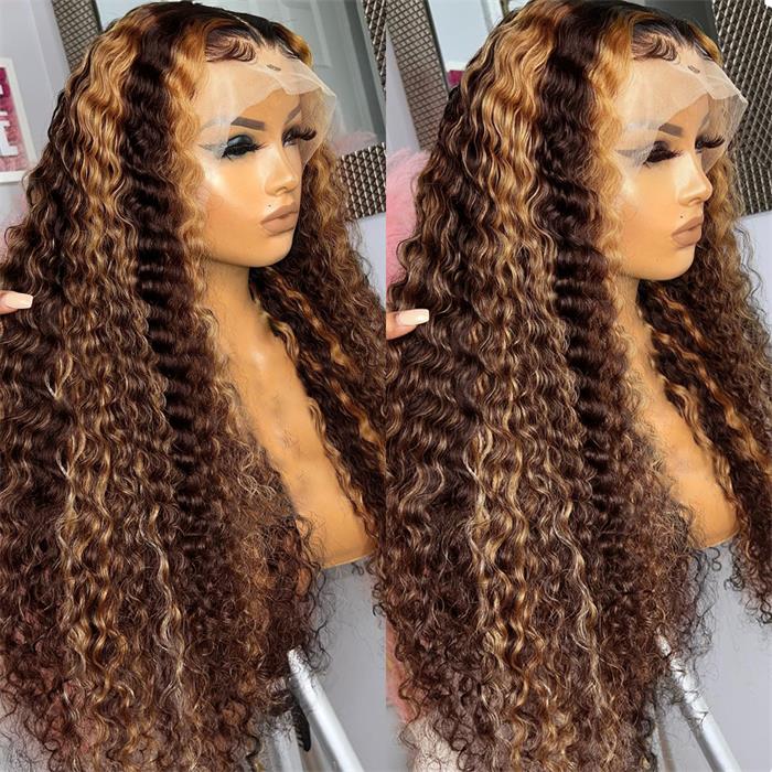 50% OFF| 4/27# Highlight Color Wigs Deep Wave Human Hair Wigs 5x5 Lace Front Wig