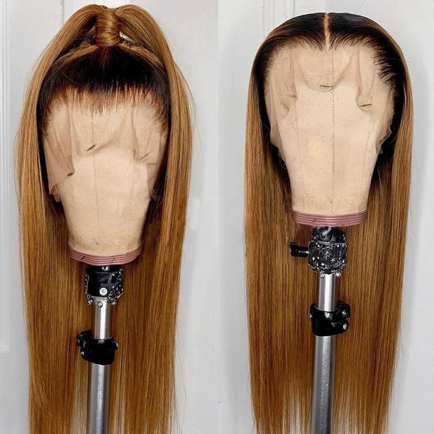 1B/30 Ombre Color Silky Straight Brazilian Virgin Hair Glueless Lace Front Wigs