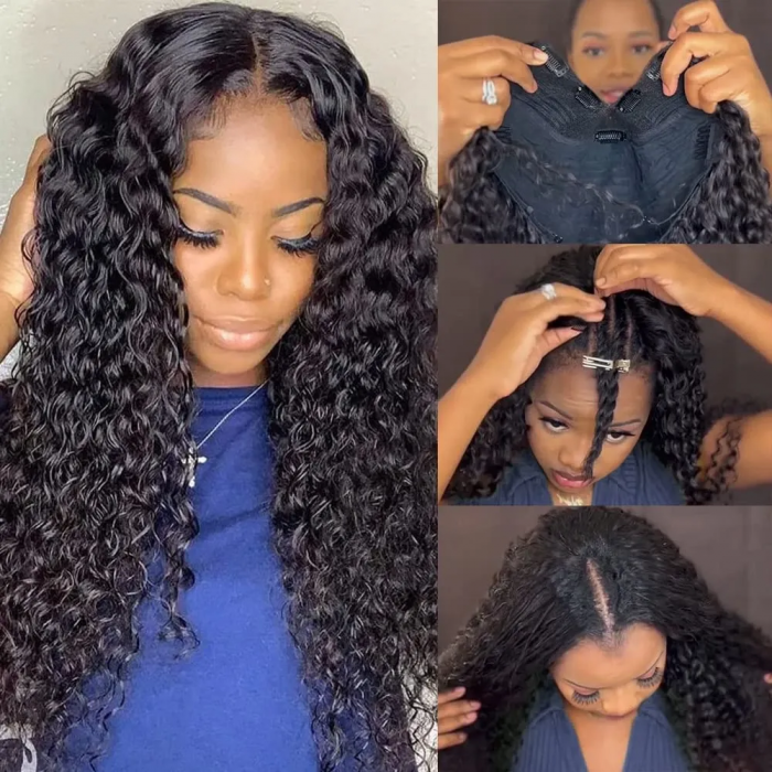 Glueless 0 Skill Needed V Part Wig Beginner Friendly Natural Scalp Deep Curly Human Hair Without Leave Out
