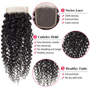 Unprocessed Curly Virgin Hair 3 Bundles With 4*4 Lace Closure Free Part/Middle Part/Three Part 100% Human Hair