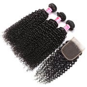 Unprocessed Curly Virgin Hair 3 Bundles With 4*4 Lace Closure Free Part/Middle Part/Three Part 100% Human Hair