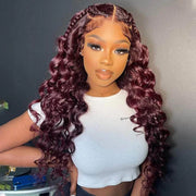 Loose Wave 13x4/13x1 Burgundy Hair Lace Front Wig 99J Colored Long Human Hair Wigs