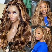 4/27 Highlight Ombre Wig Body Wave Remy Human Hair Lace Front Wigs For Women