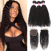 Unprocessed Curly Virgin Hair 3 Bundles With 4*4 Lace Closure Free Part/Middle Part/Three Part 100% Human Hair