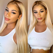 Ombre T4/613 Brown Roots Blonde Straight/Body Wave 13x4/13X6 Lace Front Wigs 32 inch Long Human Hair Wigs