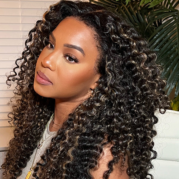 1B/27 Highlights Bomb Curly Lace Front Wigs 13X4/13x6 Invisible HD Lace Frontal Curly Human Hair Wigs For Women