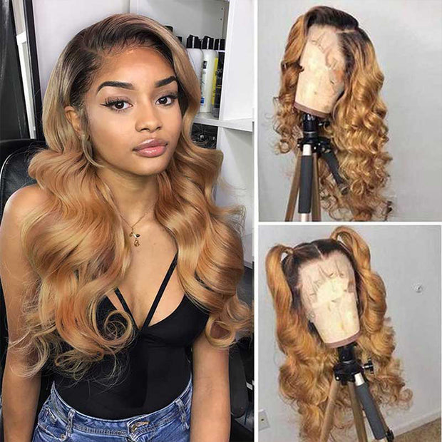 Clearance Sale|16 To 30 Inches 1B/27 Ombre Color Deep Wave 13x4 Lace Front Wig Remy Human Hair Wigs For Woman