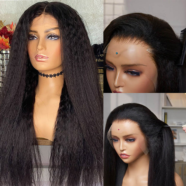 Natural Realistic Kinky Straight 13x4/5x5 HD Lace Closure Wig 100% Human Virgin Hair With Pre Plucked Glueless Closure Wig