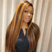 4/27 Highlight Brown And Blonde Straight Body Wave Curly 13×4 HD Lace Full Frontal Wig 100% Human Hair