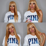 Honey Blonde Wigs with Bangs Human Hair 13x4 HD Lace Wig/Full Machine Made Wig With Bangs