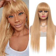 Honey Blonde Wigs with Bangs Human Hair 13x4 HD Lace Wig/Full Machine Made Wig With Bangs