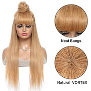 Honey Blonde Wigs with Bangs Human Hair 13x4 HD Lace Wig/Full Machine Made Wig With Bangs