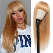 Honey Blonde Wigs with Bangs Human Hair 13x4 HD Lace Wig/Full Machine Made Wig With Bangs