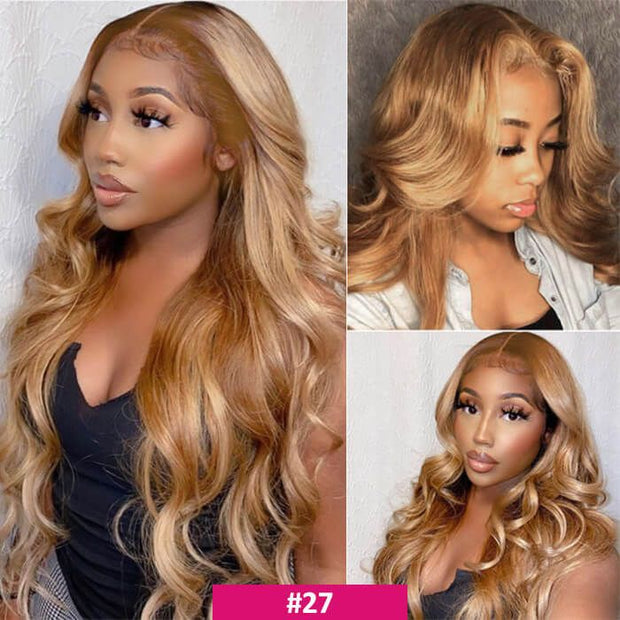 Ombre Color Wig 13*4 Transparent Lace 220% Density Wig Body Wave Virgin Human Hair Wigs Pre Plucked