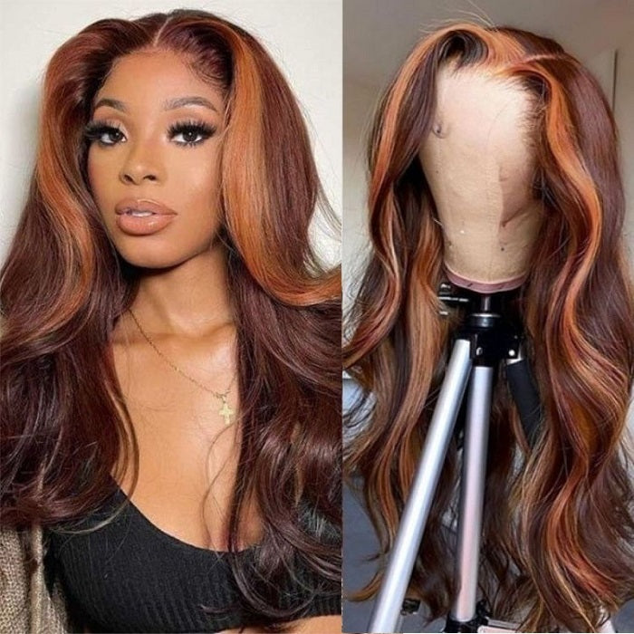 Money Piece Highlight 13x4 Lace Front Wigs Body Wave  Pre Plucked Glueless Lace Human Hair Wigs