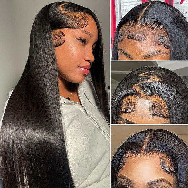 $100 OFF|Straight 5X5 13x4 HD lace Frontal Wig Pre Plucked Pre Bleached Silky Straight Human Hair Wig