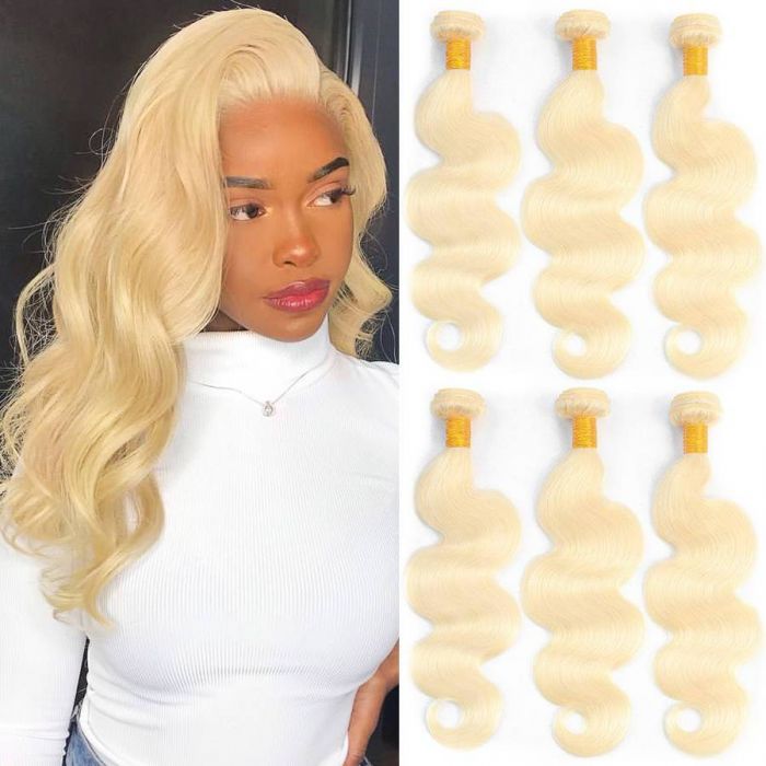 Brazilian Blonde 613 Hair Body Wave 3 Bundles Colored Human Hair Weaves