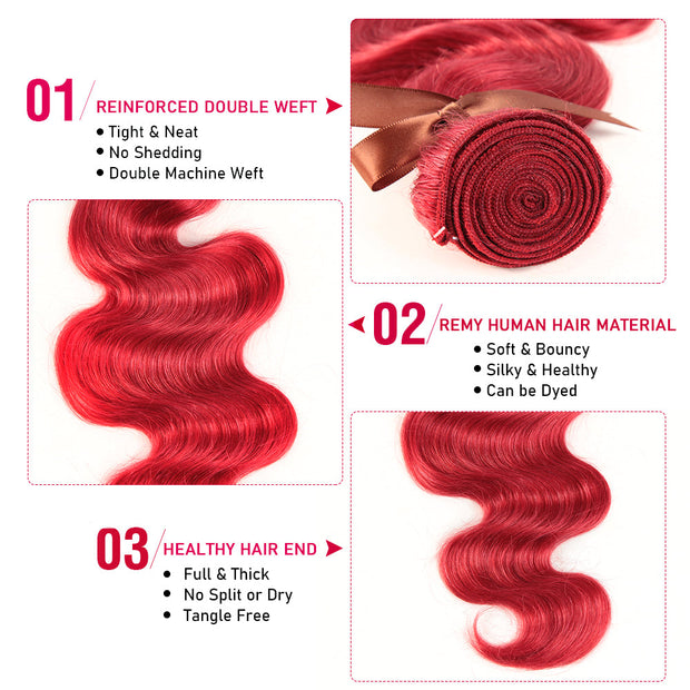 Red Brazilian Body Wave Bundles With Closure Remy Hair Weave Bunldes Hair Extensions