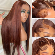 Reddish Brown Hair Straight Wigs 13x4 HD Lace Front Wig Glueless Affordable Human Hair Lace Wigs