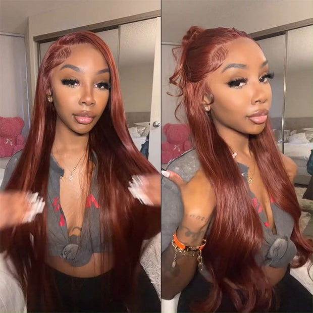 Reddish Brown Hair Straight Wigs 13x4 HD Lace Front Wig Glueless Affordable Human Hair Lace Wigs