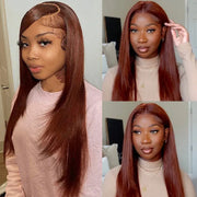 #33 Reddish Brown Straight Human Hair Wig Hair Human Hair Color For Dark Skins 13x6 HD Lace Front Colored Wigs