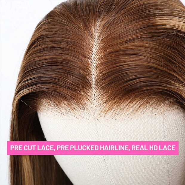 Invisible Hd Lace Wear & Go Glueless Wigs Ombre Highlights #412 Straight Human Hair 4x4 Closure Wig