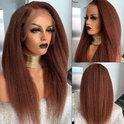 Reddish Brown Auburn Kinky Straight Wigs Pre Plucked with Baby Hair Affordable 33# Color Wig