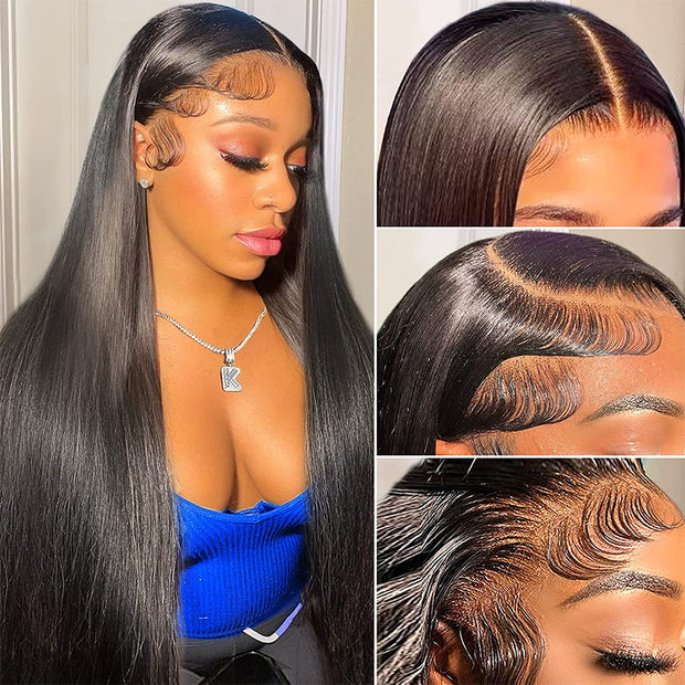Pull Go Straight Glueless Lace Front Wigs With Hidden Drawstring Pre Bleached Pre Cut HD Lace Human Hair Wig