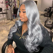 Grey Color Body Wave13x4 HD Lace Front Wigs Colored Human Hair Wigs With Baby Hair