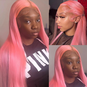 Colored 13x4 HD Lace Front Wig 220% Density 30 Inch Light Pink Straight Hair Colored Human Hair Wigs