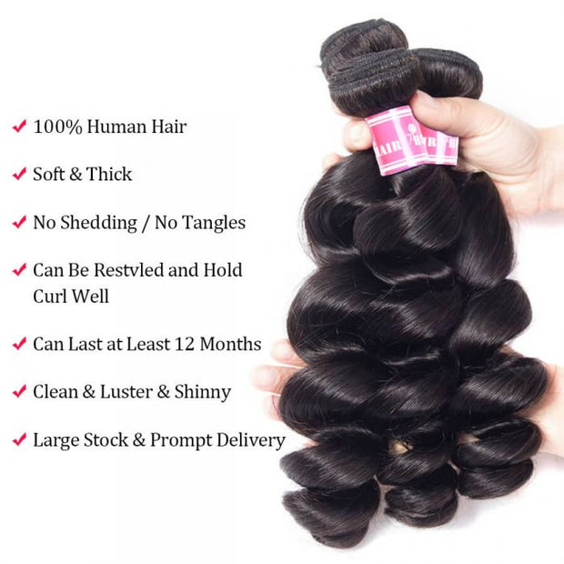 Brazilian Loose Wave 3 Bundles 100% Unprocessed Human Virgin Hair Weave