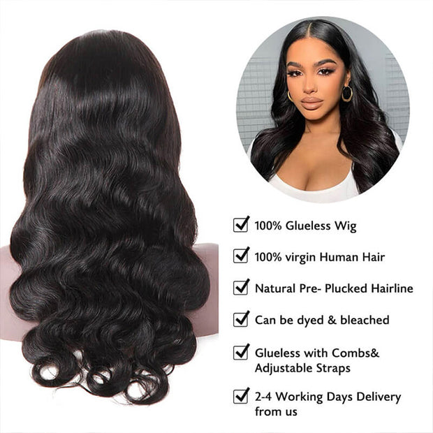 Long Body Wave Human Hair Lace Front Wigs Pre Plucked Real HD Transparent Lace Wig