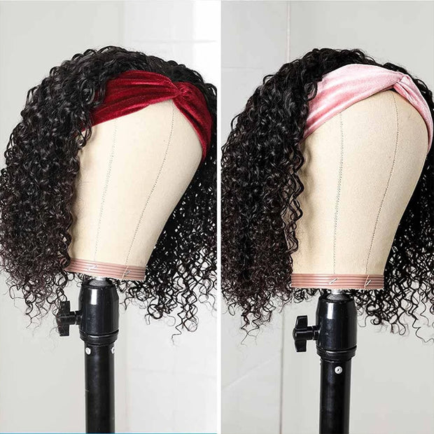 FLASH DEAL Curly Human Hair Headband Wig Glueless Full Machine Made Wig