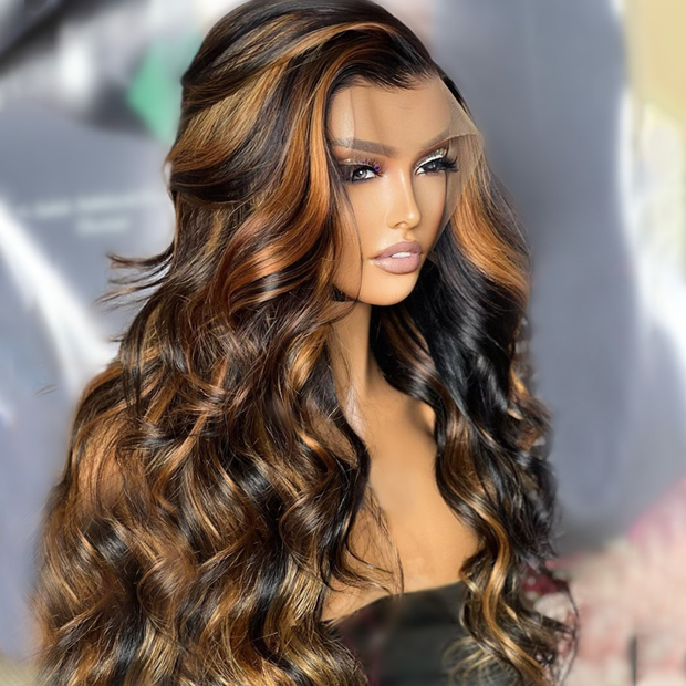 $100 OFF| 18-22 Inches Body Wave Highlight Honey Blond Wig 13x4 HD Lace Front Piono Colored Human Hair Wigs 180% Density
