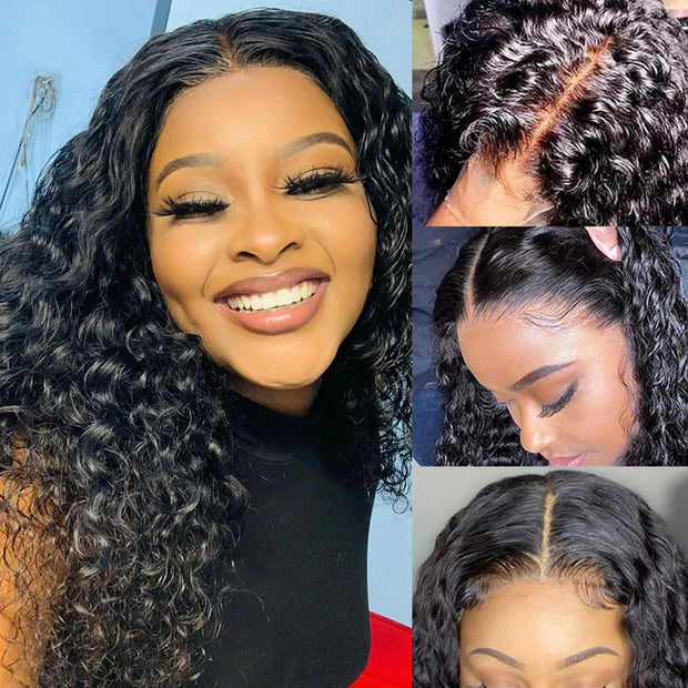 6x6 Undetectable Lace Closure Wigs Deep Wave Glueless Wig Preplucked Natual Black Human Hair Wigs