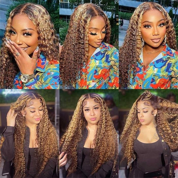 Curly Hair Wig 4/27 Highlight Colored Human Hair Wigs Pre Plucked 13x4 HD Transparent Lace Wigs